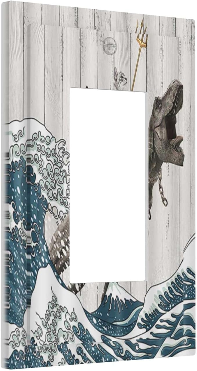 Outlet Covers Funny Cat Cool Cat Dinosaur Sea Wave Wood Single Rocker Light Switch Covers Decorative 1 Gang Receptacle Wall Plate Gfci Electrical Device Switchplate for Farm Bathroom Decora