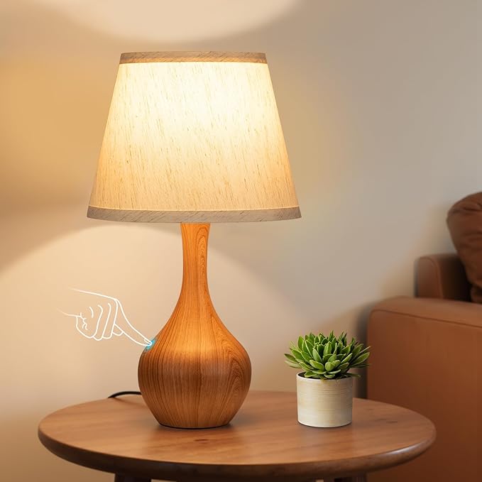 Seealle Touch Table Lamps for Nightstand, 3-Way Dimmable Small Bedroom Lamps for Night Stands, Wood Bedside Lamps for Living Room, Kids Room, End Table(LED Bulb Included)