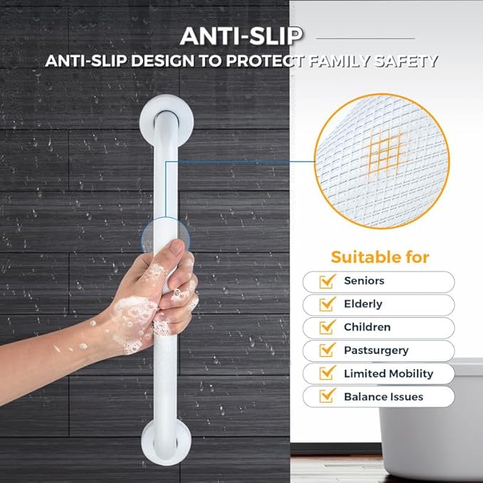 Grab Bars for Shower, 2 Pack 20-Inch Anti Slip Shower Handles for Elderly, Safety Shower Grab Bar, Stainless Steel Handicap Grab Bars for Bathroom (White 1" Diameter)
