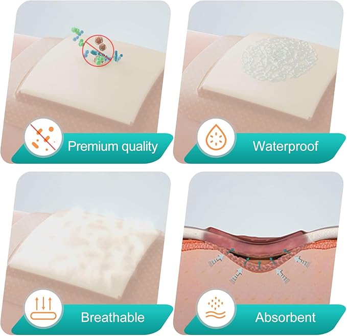 Dimora Silicone Foam Dressing with Border Adhesive 6"x6" Waterproof Wound Dressing Bandage for Wound Care 20 Pack