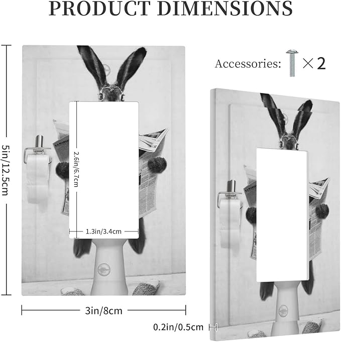 Outlet Covers Funny Cute Grey Black Rabbit Reading Newspaper Single Rocker Light Switch Cover Decorative 1 Gang Wall Plate Rustic Vintage Western Animals Gfci Electrical Dimmer Switchplate