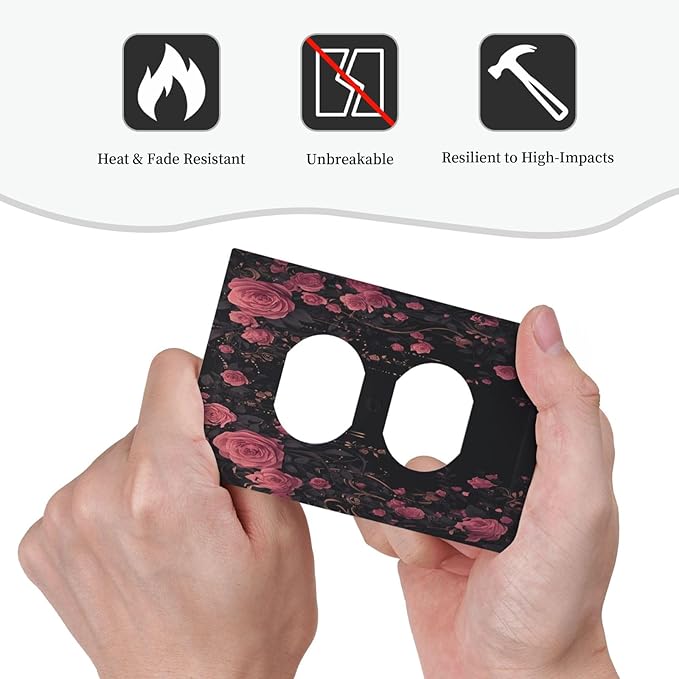 Outlet Covers Dark Background Red Rose Leaf 1 Gang Duplex Wall Plate Decorative Switch Plates Electrical Receptacle Faceplate Light Switch Cover for Bedroom living Room Decor