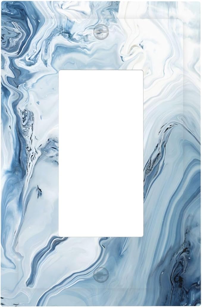 Light Blue Marble Texture Abstract Print Decorative Outlet Covers 1 Gang Single Rocker Light Switch Cover Plate Wall Plates GFCI Faceplate for Bathroom Kitchen Home Decor