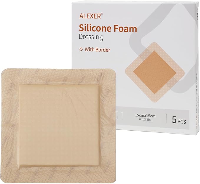 Jointown Foam Wound Care Dressing, Adhesive Silicone Foam Dressing with Border, Waterproof Bed Sore Bandages, 6"x6", 5 PCS
