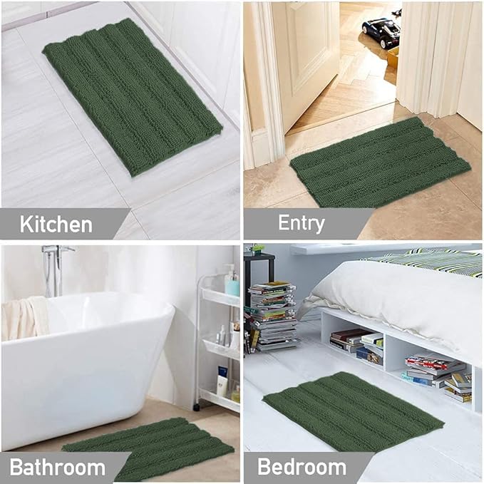 Turquoize Bathroom Rugs Shaggy Chenille Bath Rug Non Slip Thick Shaggy Bath Mats for Bathroom Chenille 1-Piece Bath Mat Set, Soft Super Absorbent Shower Rug Washable Mats, 20"x32", Bronze Green