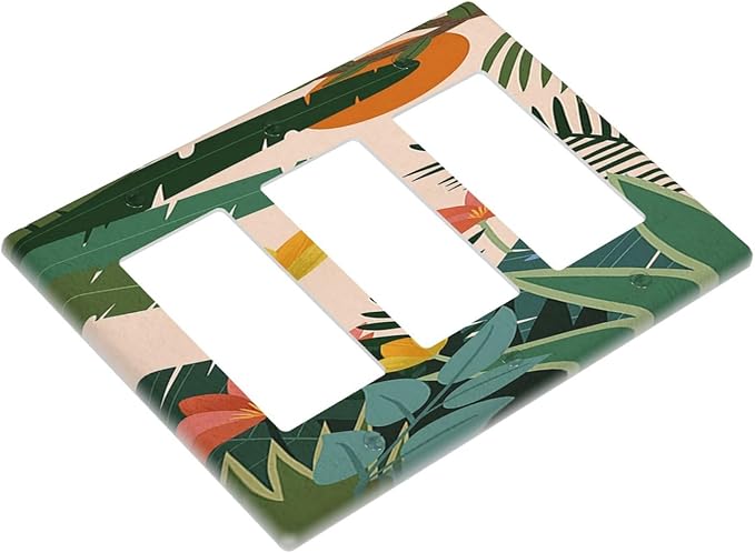 Light Switch Covers Boho Tropical Plant Floral Pattern 3 Gang Rocker Electrical GFCI Decorative Triple Outlet Wall Plate Cover Switchplate for Bedroom Cabin Decor