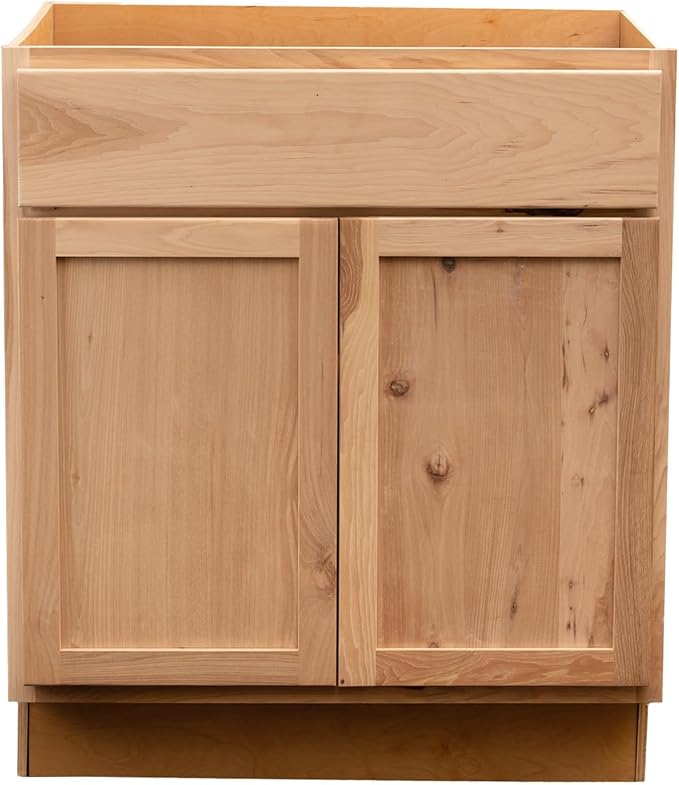 Quicklock RTA (Ready-to-Assemble) | Base Kitchen Cabinets - Shaker Style | Made in America (Raw Hickory, 30" Wx34.5 Hx24 D Base)
