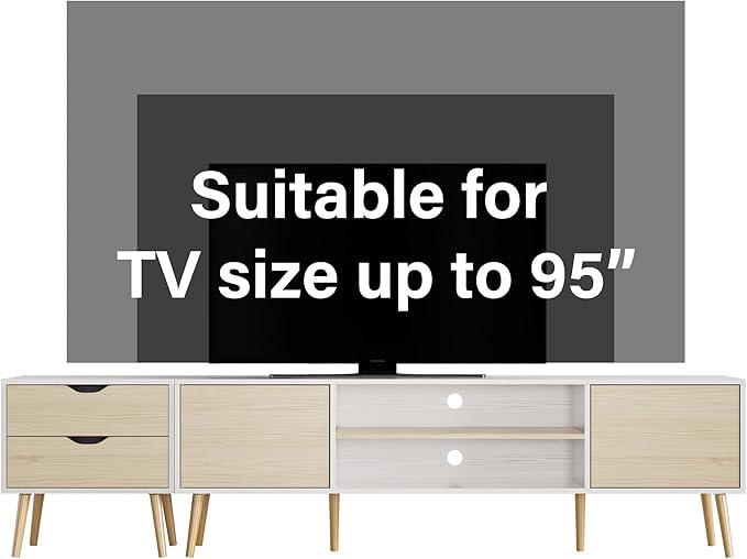 TV Stand for TVs up to 90 Inch, Entertainment Center for 80 90 95 inch TV Console Table with 2 Storage Cabinets & 2 Drawers for Living Room Bedroom