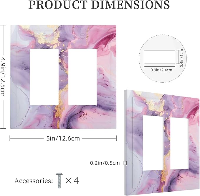 Decorative Outlet Covers Pink Marble Abstract Purple Gold Texture 2 Gang Double GFCI Rocker Electrical Wall Panels Light Switch Cover Plate for Bathroom living Room Decor