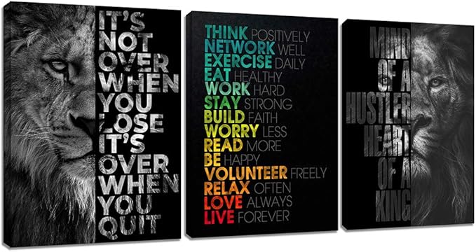 Motivational Office Wall Art Inspirational Canvas Wall Art Hustle Posters Wall Decor Print Entrepreneur Quote Wall Painting Picture 3 Pieces Artwork for Bedroom Home Decor Wooden Framed (36”Wx16”H)