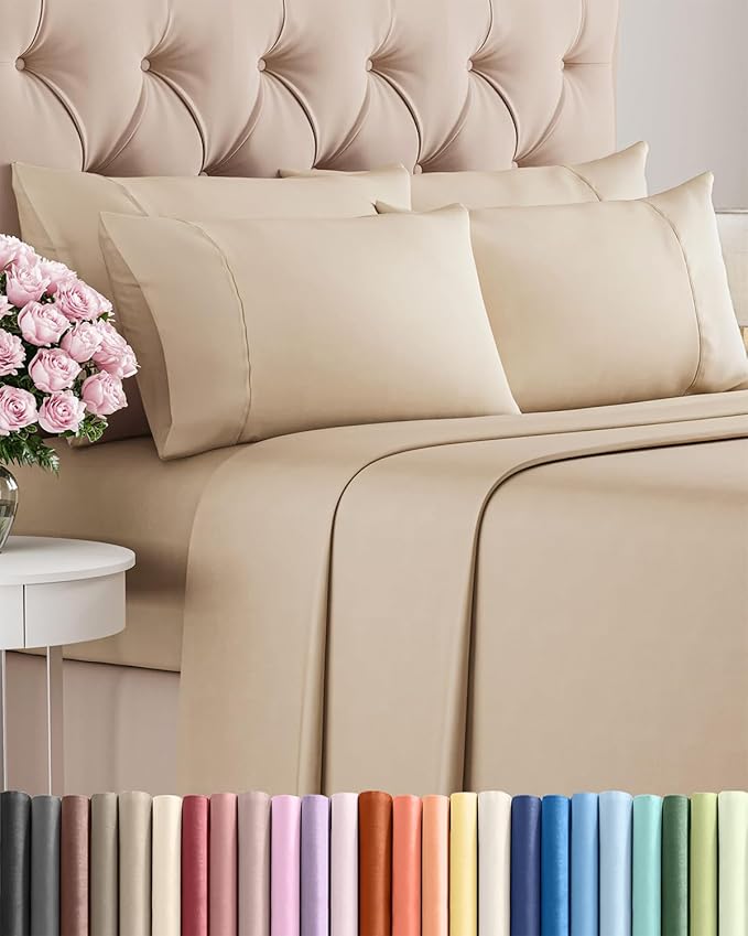 King 6 Piece Sheet Set - Cooling & Breathable Bed Sheets - Hotel Luxury Bed Sheets for Women, Men, Kids & Teens - Comfy Bedding with Deep Pockets & Easy Fit - Soft and Wrinkle Free - King Cream Sheets