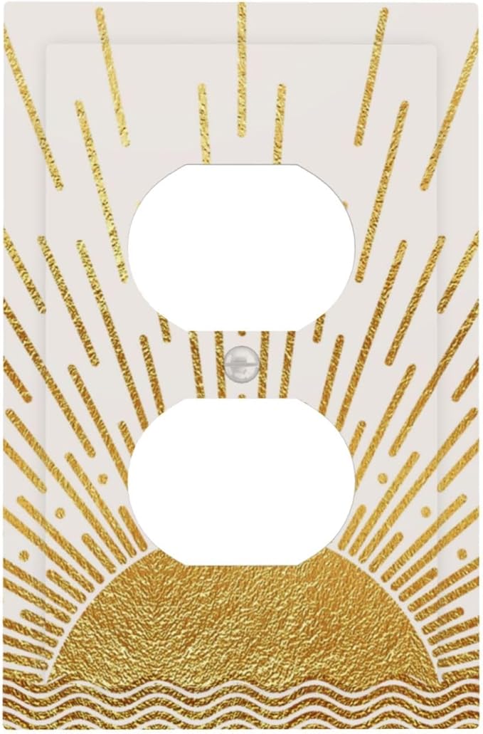 Mid Century Boho Golden Sun Sunrise Sunset Outlet Covers 1 Gang Duplex Light Switch Cover Decorative Switch Plates Electrical Receptacle Faceplate Wall Plate for Bed Room Living Room Decor