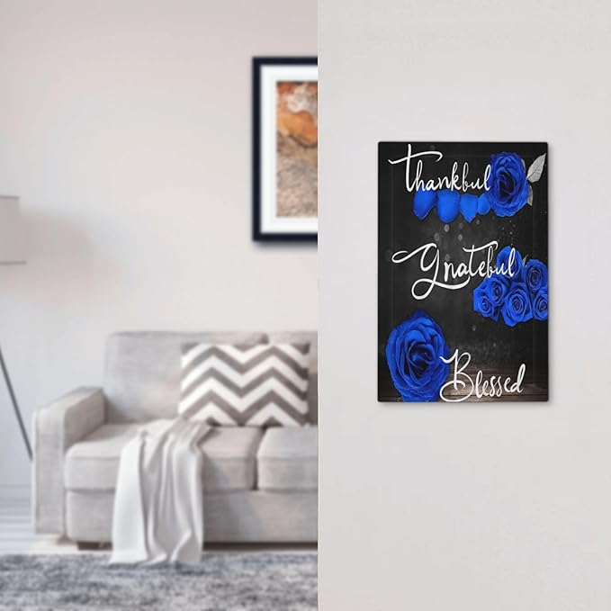 Blue Rose Thankful Blessed Romantic Royal Floral Wall Plate 1-Gang No Blank Device Electrical Outlet Covers Decorator Electric Receptacle Faceplate for Kitchen Bathroom Home Decor, SPSHIAN20230626