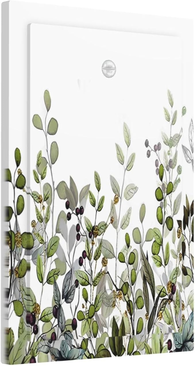 Watercolor Green Eucalyptus Leaves Plants Fruit Light Switch Cover Plate 1 Gang No Device Blank Electrical Wall Plates Faceplate Decorative Switch Plate for Bed Room Living Room Decor