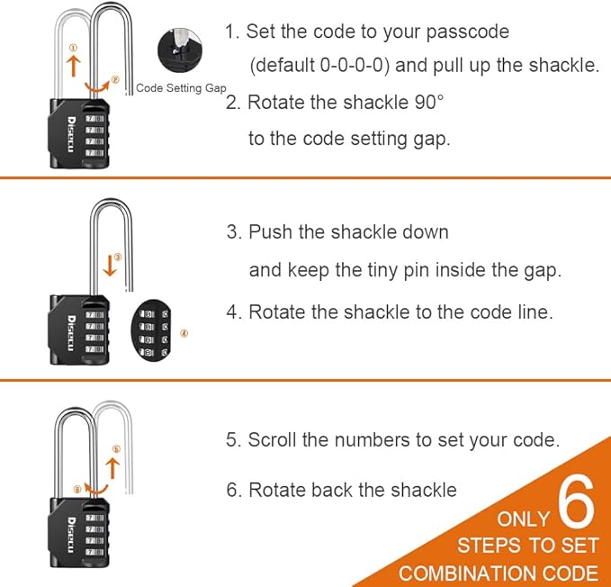 1 Pack disecu 4 Digit Combination Lock, 2.6 Inch Long Shackle Outdoor Waterproof Padlock with Heavy Duty Steel Cable for Bike, Gate, Fence (Black)