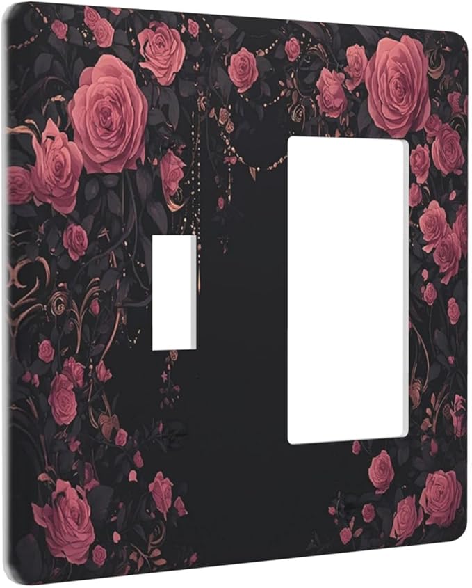 Outlet Covers Dark Background Red Rose Leaf 1 Toggle 1 Rocker Combination Decorative Wall Plate Electrical Switch Plates Light Switch Cover Plate for Bedroom living Room Decor