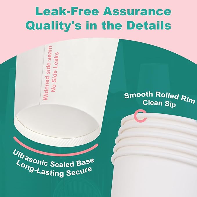 12 oz 500 Pack Disposable Coffee Cups, Bulk White Disposable Paper Cups, Coffee Cups for Hot Tea, Chocolate and Cold Drinks