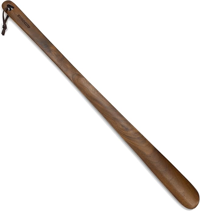 Wooden Shoe Horn Long Handle For Seniors 23.6" Easy Wear Helper Shoehorns Women Kids Baby Elderly Hanging Rings