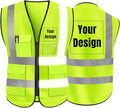 YOWESHOP High Visibility Safety Vest Custom Your Logo Protective Workwear 5 Pockets With Reflective Strips Outdoor Work Vest (Neon Yellow (S))