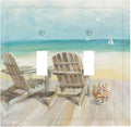 Light Switch Cover Beach Beach Chair Seascape Blue Ocean 2 Gang Wall Plate Double Light Switch Plate Modern Coastal Toggle Decorative Outlet Covers Electrical Switchplate for Bathroom Bedroom