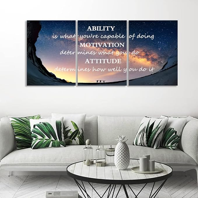 Unbruvo Motivational Inspirational Canvas Wall Art, 3 Pieces Positive Quotes Office Decor, Ability Motivation Attitude Artwork for Living Room Bedroom Workplace(72" Wx36 H)