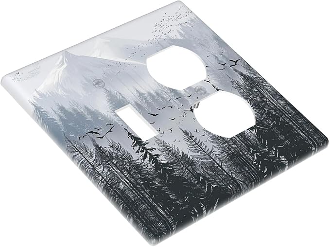 Misty Forest Nature Tree Mountain Birds Wallplates 1 Toggle 1 Duplex Switch Plate Electrical GFCI Faceplate Decorative Light Switch Covers for Bed Room Living Room Decor