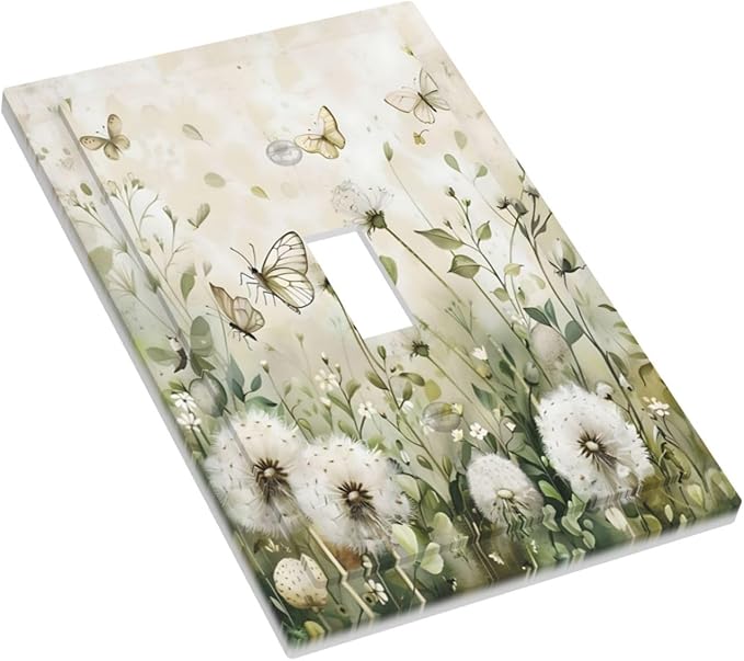 Dandelions Butterflies Watercolor Wildflowers Floral Decorative Light Switch Cover 1 Gang Single Toggle Device Electrical Faceplate Switchplates Decorator Outlet Wall Plate for Bedroom Living Room