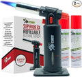 Jo Chef Kitchen Torch with Butane Included – Refillable butane torch Lighter with Safety Lock & Adjustable Flame, Culinary Blow Torch for Cooking, Creme Brulee 2 Cans (3.38oz) Included Black