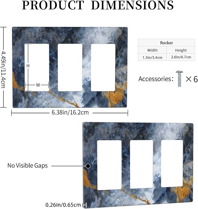Decorative Outlet Covers Gold Dark Blue Gilt Haze Marble 3 Gang Gfci Wall Plate Triple Rocker Light Switch Cover Plate Switch Plate Covers for Bathroom Decor