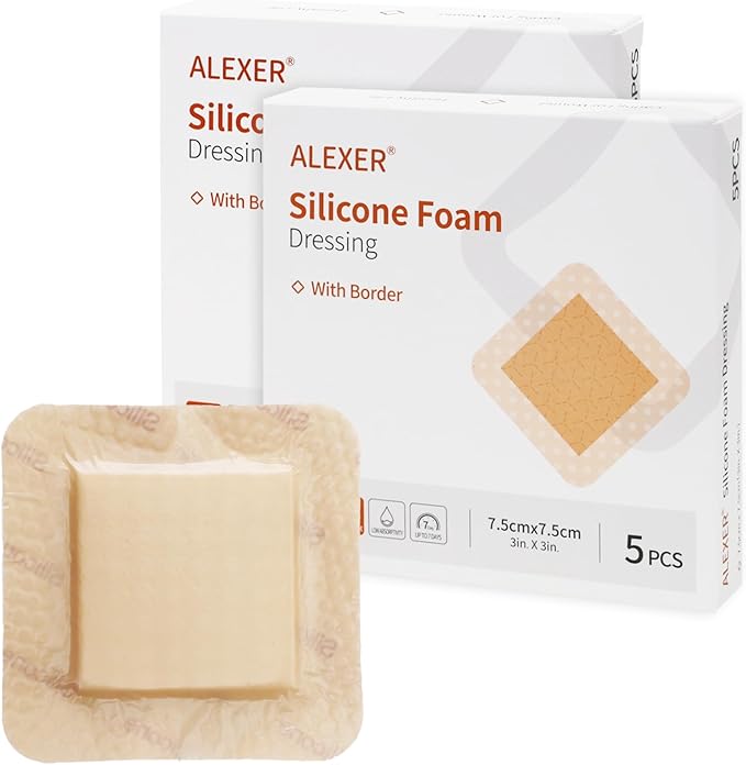 Jointown Foam Wound Care Dressing, Adhesive Silicone Foam Dressing with Border, Waterproof Bed Sore Bandages, 3"x3", 10 PCS