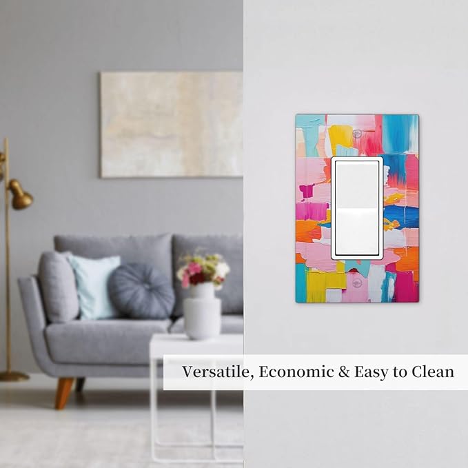 Decorative Outlet Covers Multicoloured Modern Watercolor Oil Painting 1 Gang Single Rocker Light Switch Cover Plate Wall Plates GFCI Faceplate for living Room Bedroom Decor