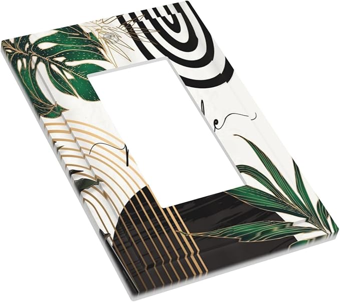Boho Abstract Tropical Green Palm Leaf Mid Century Decorative Outlet Covers 1 Gang Single Rocker Light Switch Cover Plate Wall Plates GFCI Faceplate for Office Home Decor