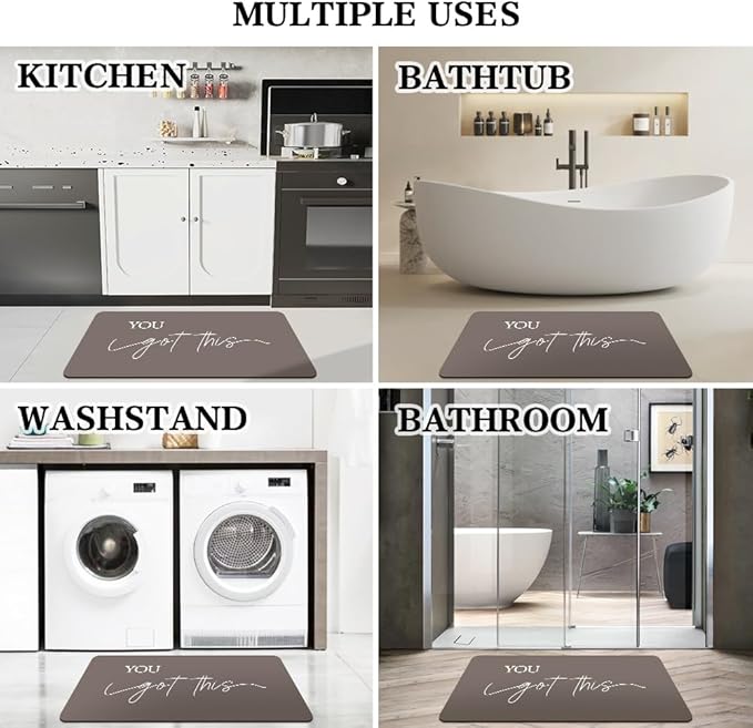 Bath Mat - Super Absorbent Non Slip Quick Dry Thin Rubber Mats for Bathroom Floor, Fit Under Door, Shower Rug for Bathtub, Beige
