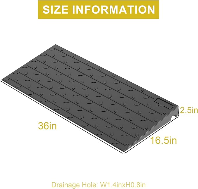 OrangeStar Heavy Duty Rubber Threshold Ramp – 2.5" Rise Wheelchair & Scooter Ramp with Cord Channel, Non-Slip Angled Entry for Doorways, Steps & Garages, 2200 LBS Capacity (Black, 36" Length)