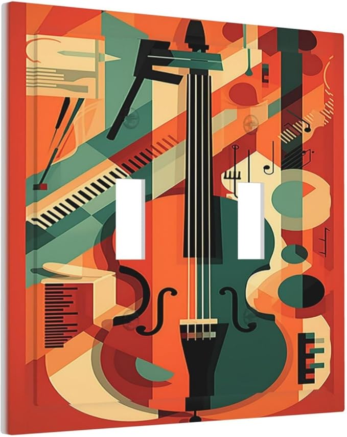 Decorative Switch Plates Violin Abstract Jazz Colorful Painting 2 Gang Double Toggle Outlet Light Switch Cover Wall Plate Electrical Faceplate for living Room Office Decor