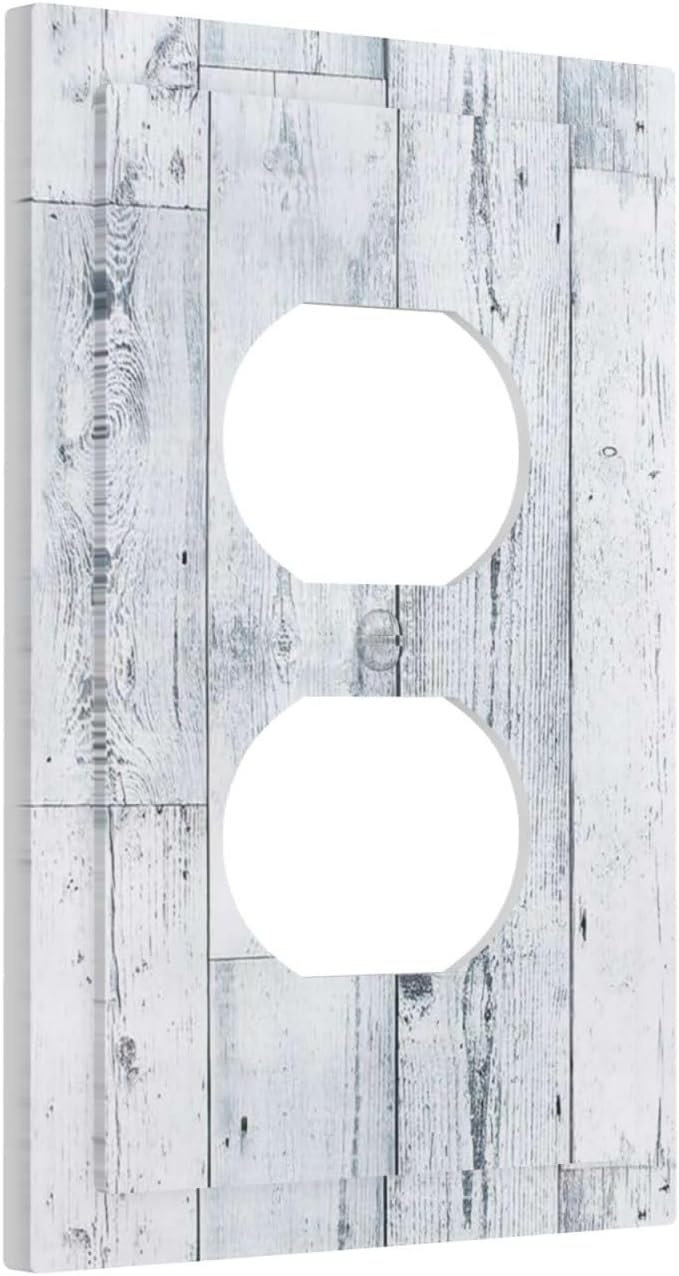 Outlet Covers Vintage Grey White Wood Grain 1 Gang Duplex Wall Plate Decorative Switch Plates Electrical Receptacle Faceplate Light Switch Cover for Farmhouse Bathroom Decor
