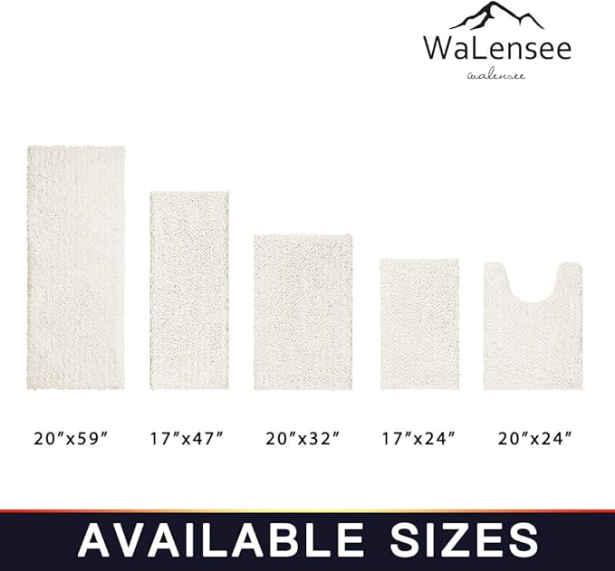 Walensee Bathroom Rug 2 Pieces Set Non Slip Bath Mat (20"x32" Plus 20"x32" Ivory) Water Absorbent Super Soft Shaggy Chenille Machine Washable Dry Extra Thick Perfect Carpet for Shower Floor