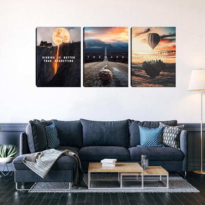 3 Pieces Motivational Canvas Wall Art Office Wall Decor Entrepreneur Quotes Inspiring Framed Poster Inspirational Quotes for Art Decoration Ready to Hang for Office Work Place Bedroom(48''Wx 24''H)