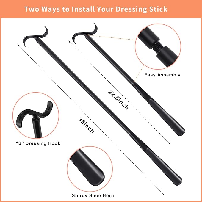 Kekoy 7 In 1 Hip Kit, Knee Back Surgery Hip Replacement Recovery Kit With 32" Grabber Reacher Tool,Sock Aid Device for Seniors,Shoe Horn Long Handle & Dressing Stick,Leg Lifter,Bath Sponge,Storage Bag