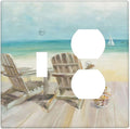 Decorative Light Switch Cover Plate Beach Chair Seascape Blue Ocean Modern Coastal 2 Gang Outlet Covers 1 Toggle 1 Duplex Wall Plate Decorate Electrical Switch Plate Covers for Bathroom Home