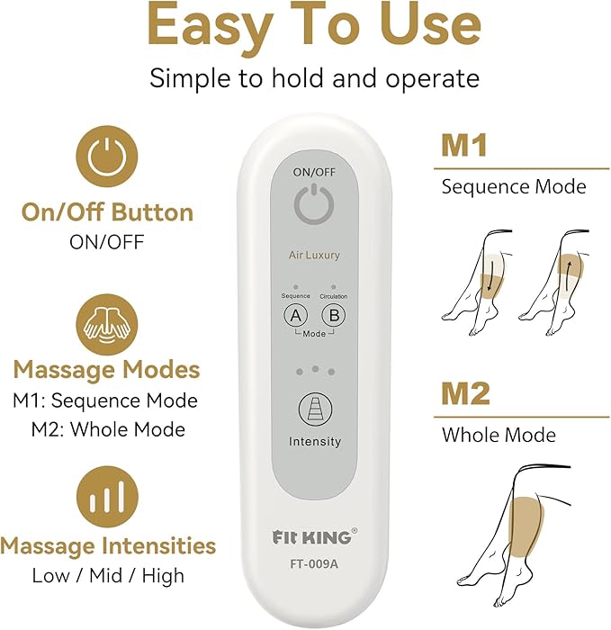 FIT KING Air Compression Leg Massager for Circulation to Relieve Pain, Swelling, Edema, RLS, Ideal Gift for Mom Wife (2 Size Extensions Included)