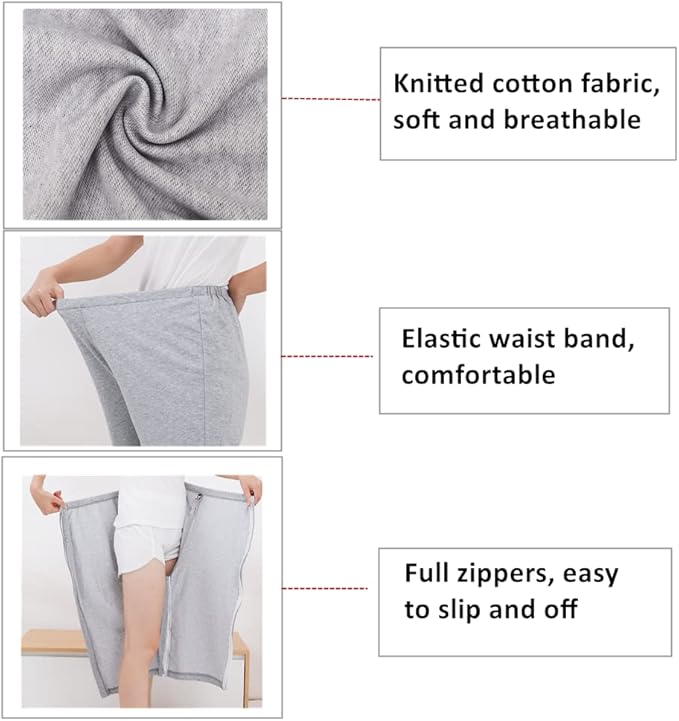 WEEOATAR Bedridden Patient Clothing,Full Open Post Surgery Pants,Patient Care Trousers,Disability Clothing with Zippers for Easy Access,Post-op Pants Suit for Fracture,Disable,Elderly(Grey,XXL)