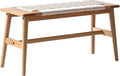 Wood Dining Bench,100% Natural Solid Oak with Rattan Design, Rounded Edge, Bench for Entryway Hall, Dining Room,Bedroom, Living Room (Off-White, 31.49 inch)
