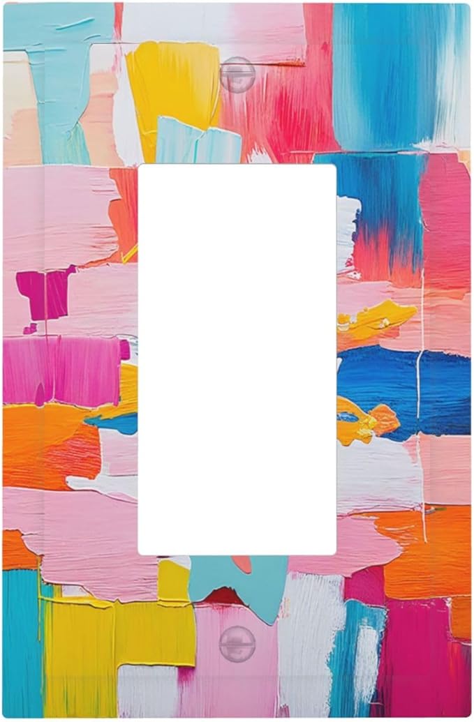 Decorative Outlet Covers Multicoloured Modern Watercolor Oil Painting 1 Gang Single Rocker Light Switch Cover Plate Wall Plates GFCI Faceplate for living Room Bedroom Decor