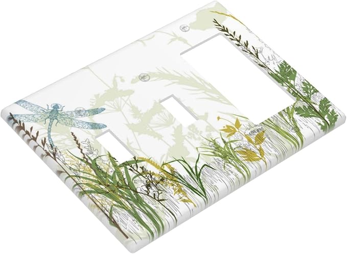 Wild Flower Dragonfly 3 Gang Toggle Rocker Light Switch Cover Plates Decorative Electric Outlet Covers Decorator Wall Switch Plate Receptacle Plug Covers 6.38 * 4.49 Inches