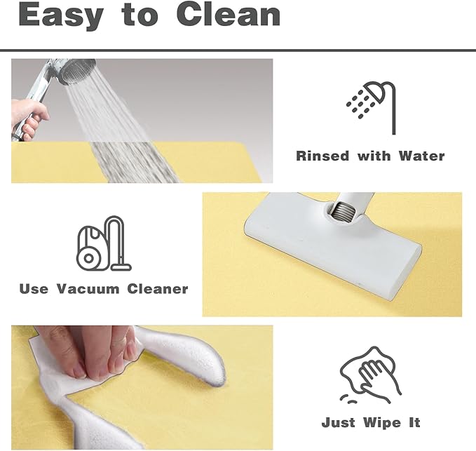 Bathroom Mat Quick Dry, Bathroom Rugs Non Slip Washable Thin Absorbent Bath Mat Fits Under Door Bathroom Floor Mat Perfect for Bath, Shower, or Sink 24"x36" Light Yellow