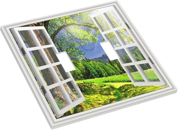 Light Switch Cover Window View Green Rustic Nature Wilderness 2 Gang Wall Plate Double Light Switch Plate Toggle Decorative Outlet Covers Electrical Switchplate for Bathroom Bedroom Decor