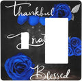 Light Switch Cover Blue Rose Thankful Grateful Blessed 2 Gang Toggle Rocker Combo Wall Plates Romantic Blue Floral Decorative Switch Plates and Outlet Covers Receptacle Cover for Home Decor