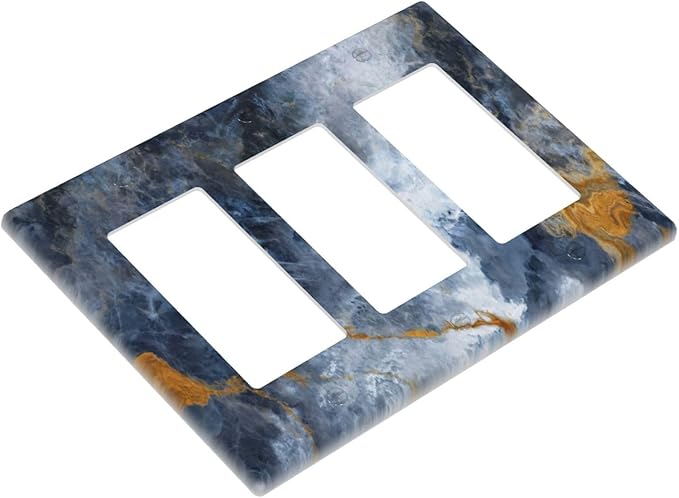 Decorative Outlet Covers Gold Dark Blue Gilt Haze Marble 3 Gang Gfci Wall Plate Triple Rocker Light Switch Cover Plate Switch Plate Covers for Bathroom Decor