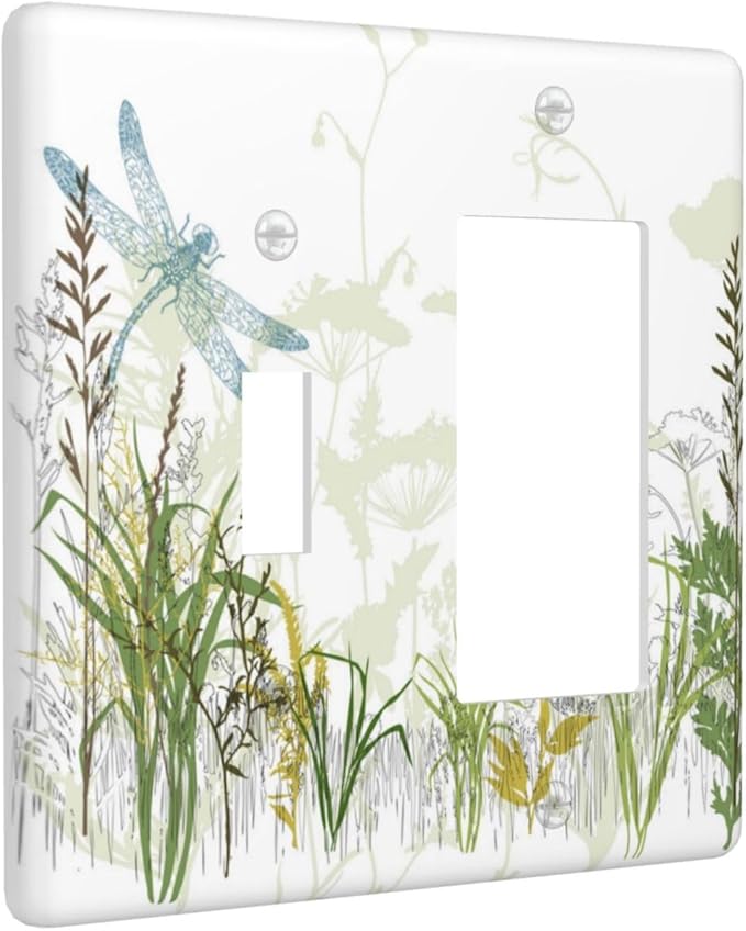 Wild Flower Dragonfly 2 Gang Toggle Rocker Light Switch Cover Plates Decorative Electric Outlet Covers Decorator Wall Switch Plate Receptacle Plug Covers 4.5 * 4.5 Inches